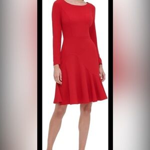 Tommy Hilfiger Red Long-Sleeve Fit-and-Flare Dress